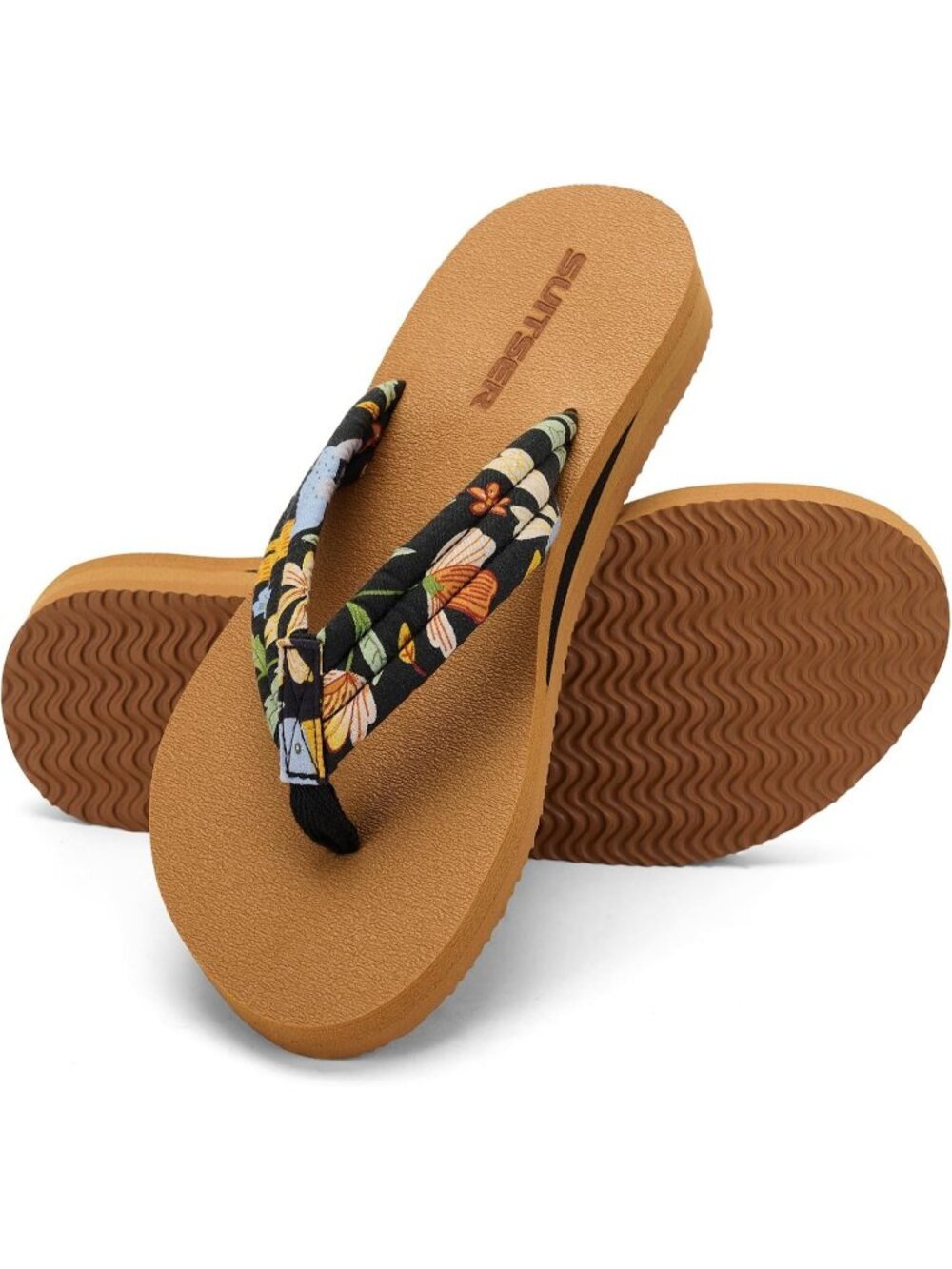 Women's Black Khaki Summer Lightweight Soft Fabric Straps Flip Flops Sandals